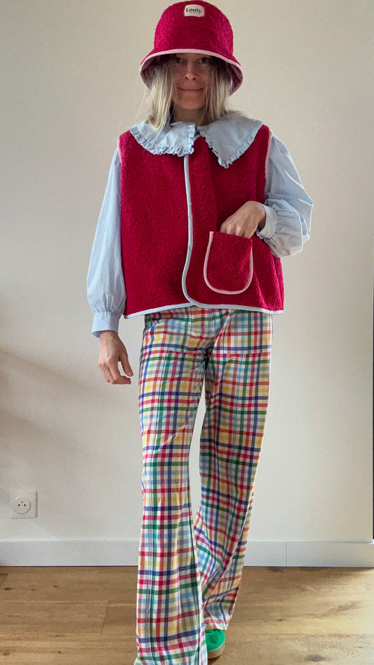 Gilet Gas Framboise contour Rose pâle et Bleu ciel