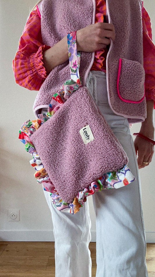 Pochette Louty Rose, motif Fleurs