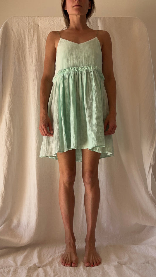 Robe Ty double gaze de coton vert d'eau courte
