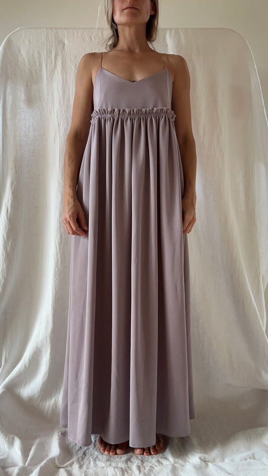Robe Lou crêpe envers satin mauve longue