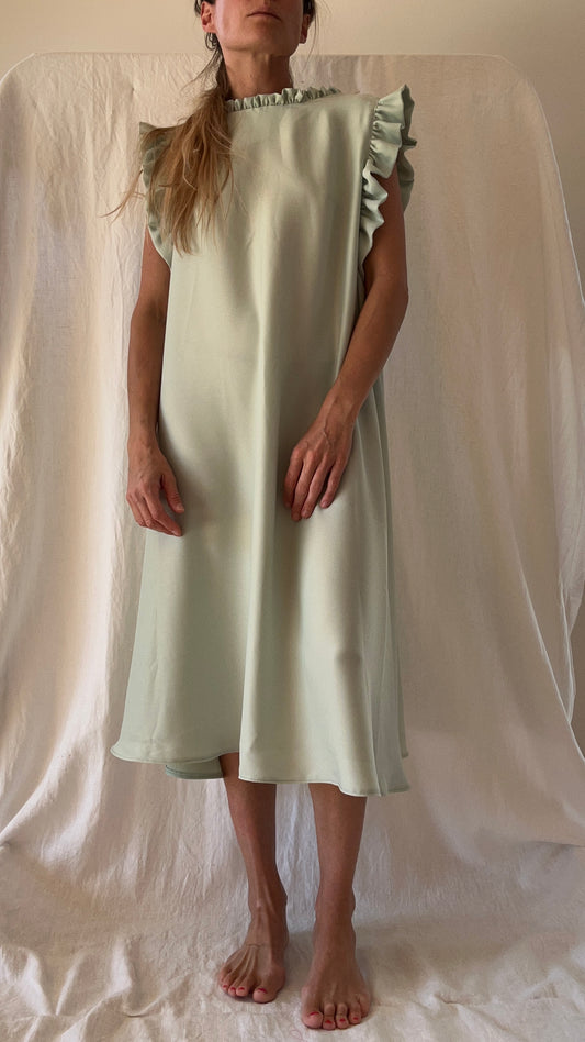 Robe Paula crêpe envers sapin vert d'eau longue