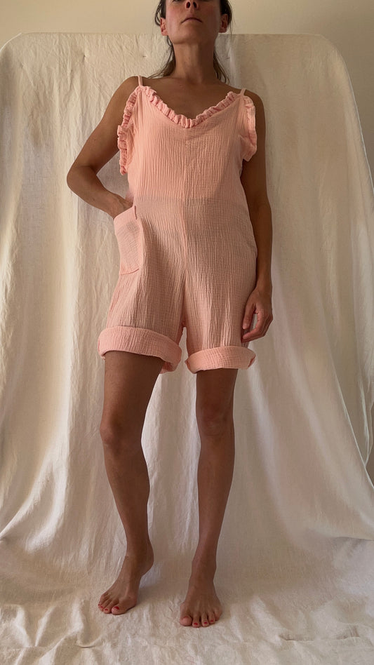 Combi Short double gaze de coton rose pâle