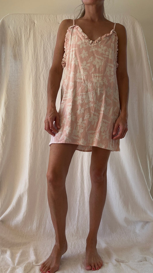 Robe Jackie coton rose motif fleurs courte