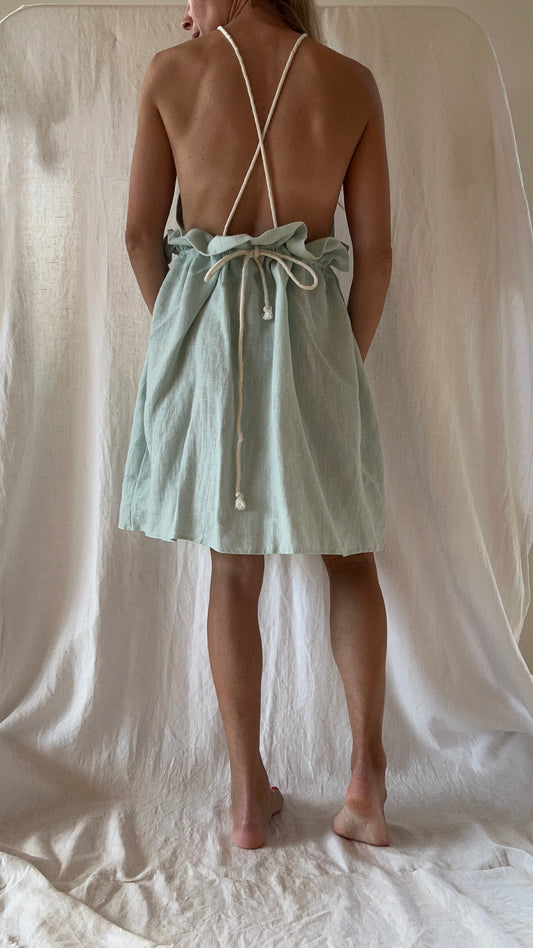 Robe Coco Lin vert d'eau courte